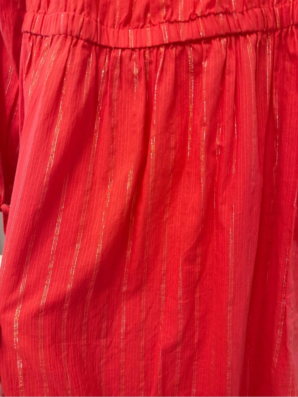 Michael Kors Coral-Red Long Sleeve Maxi Dress with Metallic Stripes